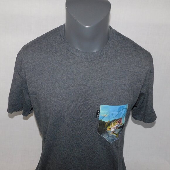 Poches & Fils Mens L Dark Gray Nagano Cane Pocket T-Shirt Bass Fishing - Picture 6 of 9